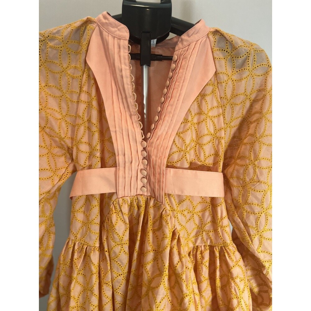 Aofur Knitting  Mini Cotton  Pockets Dress Pink and Orange embroidery- XS - Picture 7 of 12